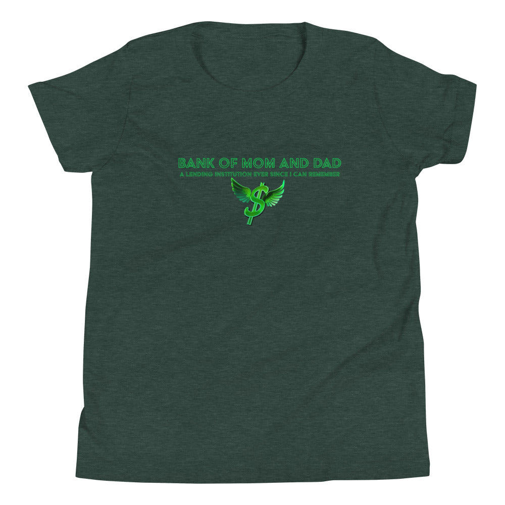 Bank of Mom and Dad - Youth T-Shirt (Green, Black, Navy, Royal Blue and White)