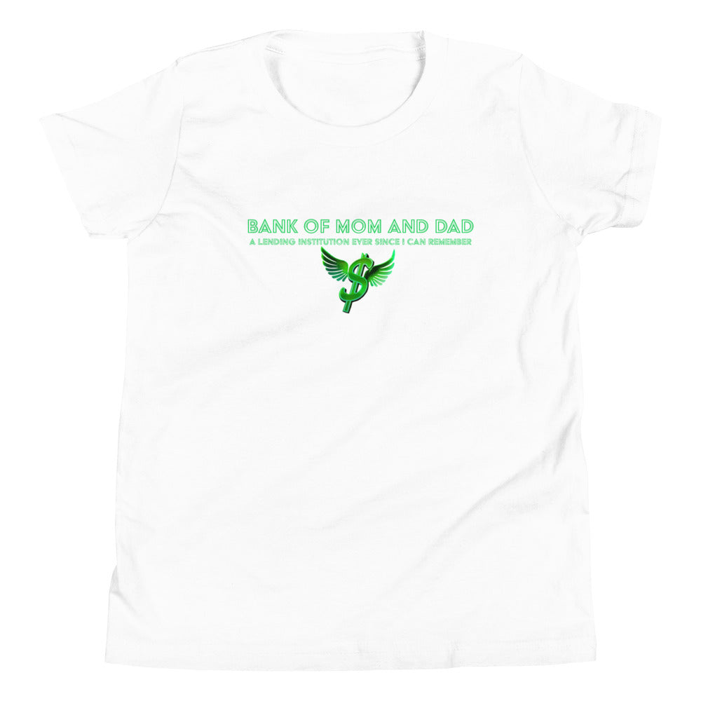 Bank of Mom and Dad - Youth T-Shirt (Green, Black, Navy, Royal Blue and White)